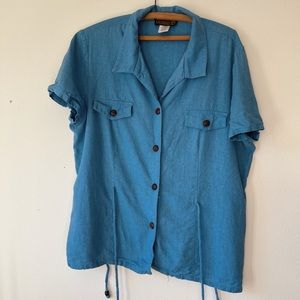 Vintage‎ women’s short sleeve blue linen shirt L